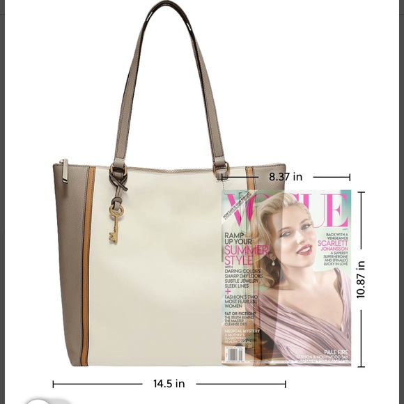 EUC 🩶🤍🤎GORGEOUS Fossil Leather Tara Shopper Purse - Picture 6 of 15